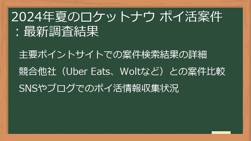 2024年夏のロケットナウ ポイ活案件：最新調査結果