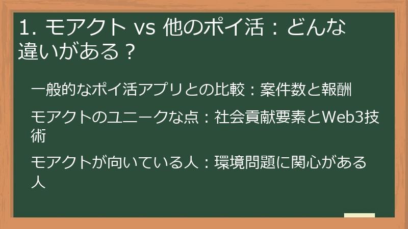1. モアクト vs 他のポイ活：どんな違いがある？