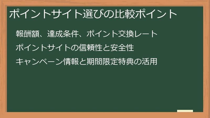 ポイントサイト選びの比較ポイント