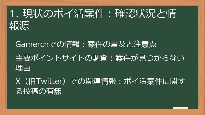 1. 現状のポイ活案件：確認状況と情報源