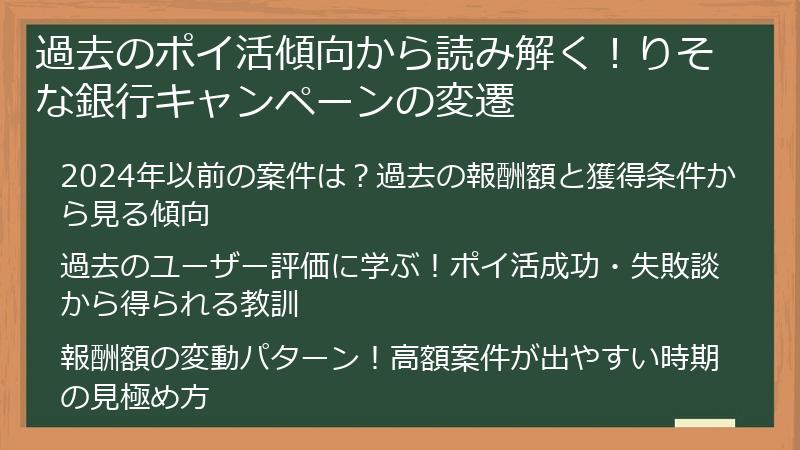 過去のポイ活傾向から読み解く!りそな銀行キャンペーンの変遷
