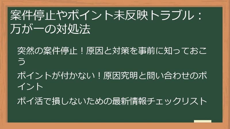 案件停止やポイント未反映トラブル：万が一の対処法