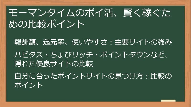 モーマンタイムのポイ活、賢く稼ぐための比較ポイント