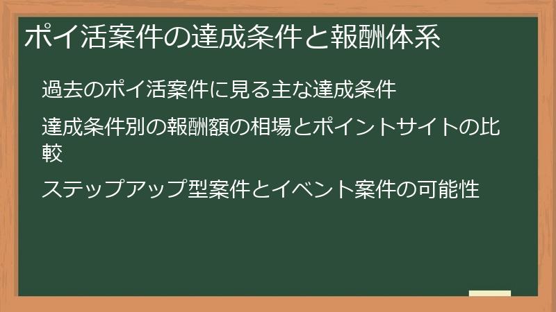ポイ活案件の達成条件と報酬体系
