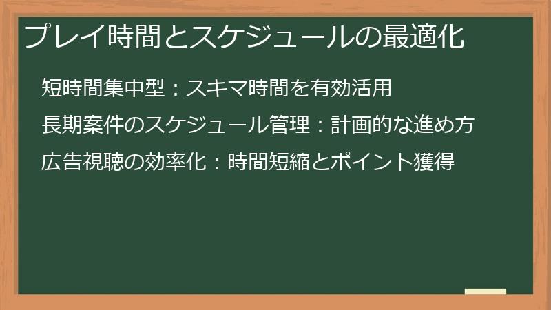 プレイ時間とスケジュールの最適化