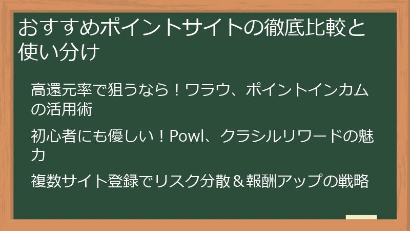 おすすめポイントサイトの徹底比較と使い分け