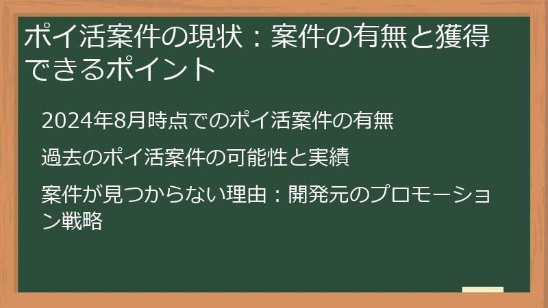 ポイ活案件の現状：案件の有無と獲得できるポイント