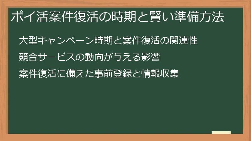 ポイ活案件復活の時期と賢い準備方法