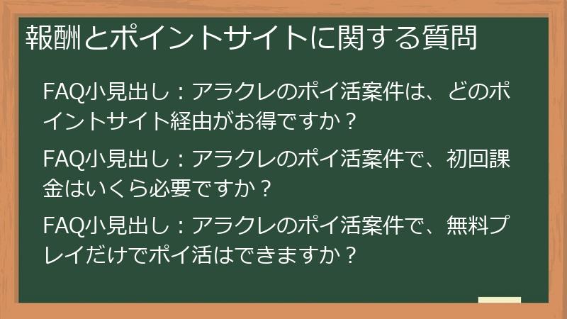 報酬とポイントサイトに関する質問
