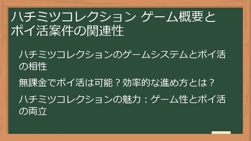ハチミツコレクション ゲーム概要とポイ活案件の関連性