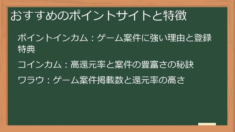 おすすめのポイントサイトと特徴