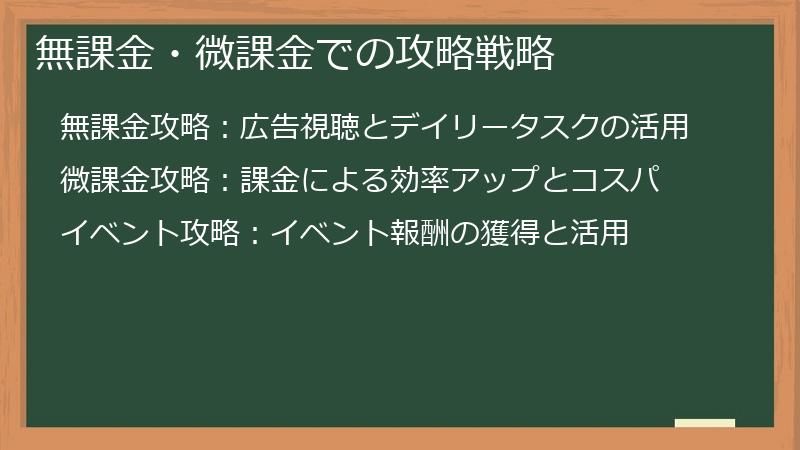 無課金・微課金での攻略戦略