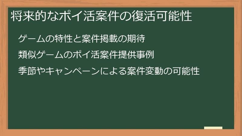 将来的なポイ活案件の復活可能性