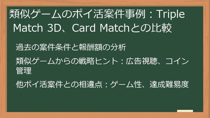 類似ゲームのポイ活案件事例：Triple Match 3D、Card Matchとの比較
