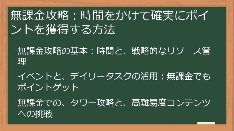 無課金攻略：時間をかけて確実にポイントを獲得する方法