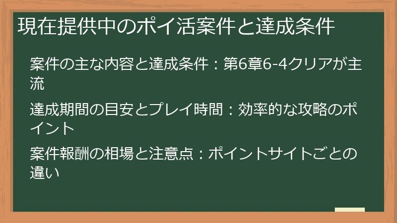 現在提供中のポイ活案件と達成条件