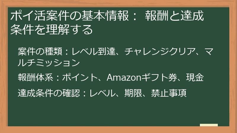 ポイ活案件の基本情報： 報酬と達成条件を理解する