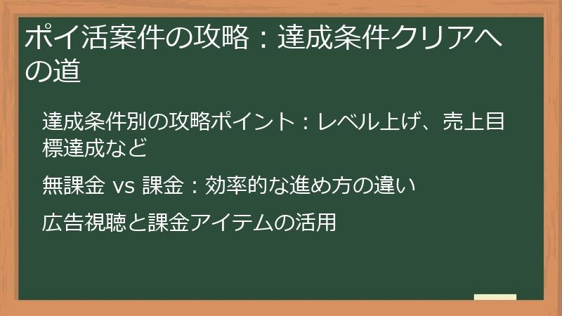 ポイ活案件の攻略：達成条件クリアへの道