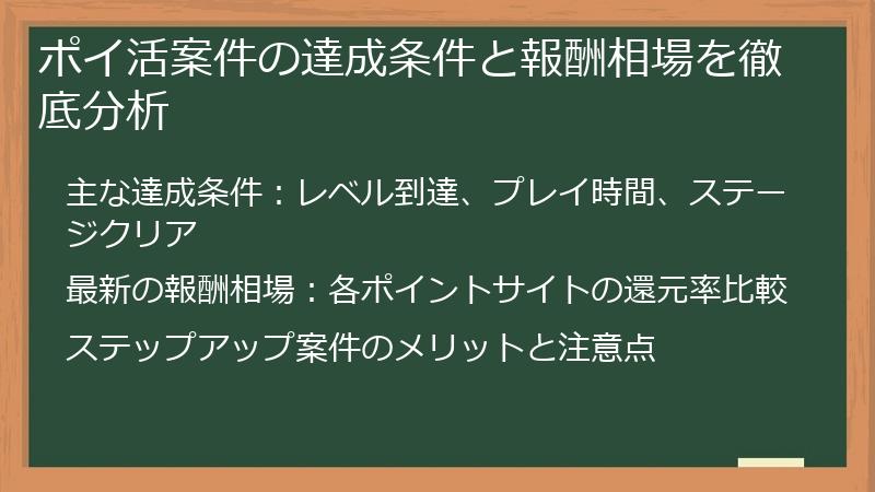 ポイ活案件の達成条件と報酬相場を徹底分析