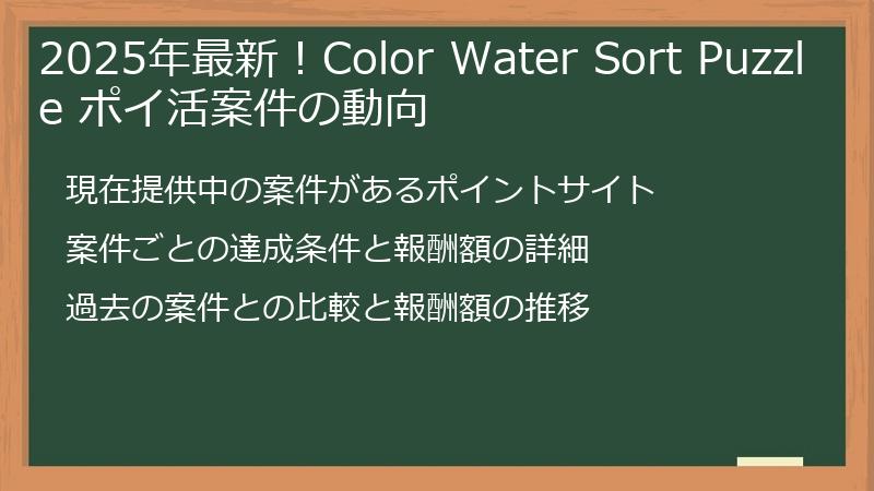 2025年最新！Color Water Sort Puzzle ポイ活案件の動向
