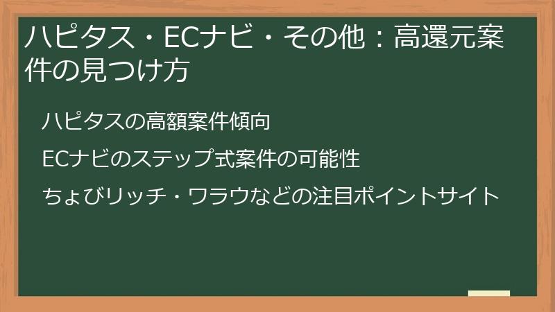 ハピタス・ECナビ・その他:高還元案件の見つけ方