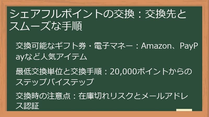シェアフルポイントの交換：交換先とスムーズな手順