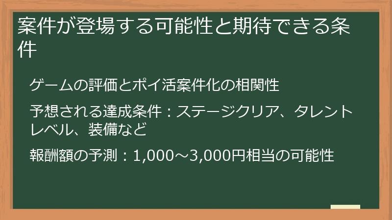 案件が登場する可能性と期待できる条件