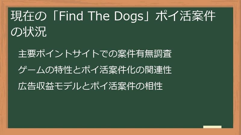 現在の「Find The Dogs」ポイ活案件の状況