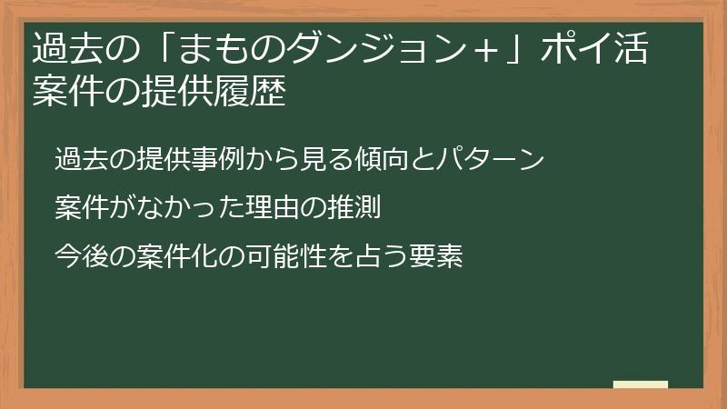 過去の「まものダンジョン+」ポイ活案件の提供履歴
