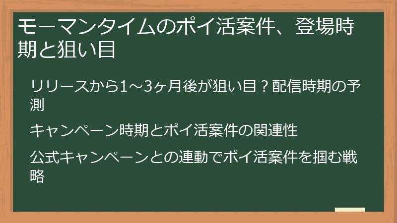 モーマンタイムのポイ活案件、登場時期と狙い目