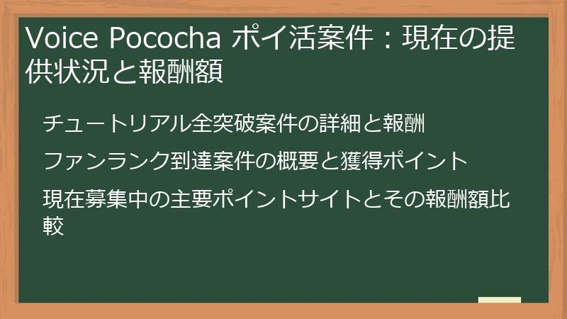 Voice Pococha ポイ活案件：現在の提供状況と報酬額