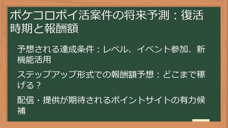 ポケコロポイ活案件の将来予測：復活時期と報酬額