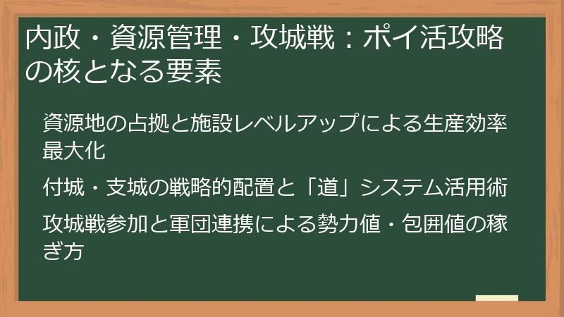 内政・資源管理・攻城戦：ポイ活攻略の核となる要素