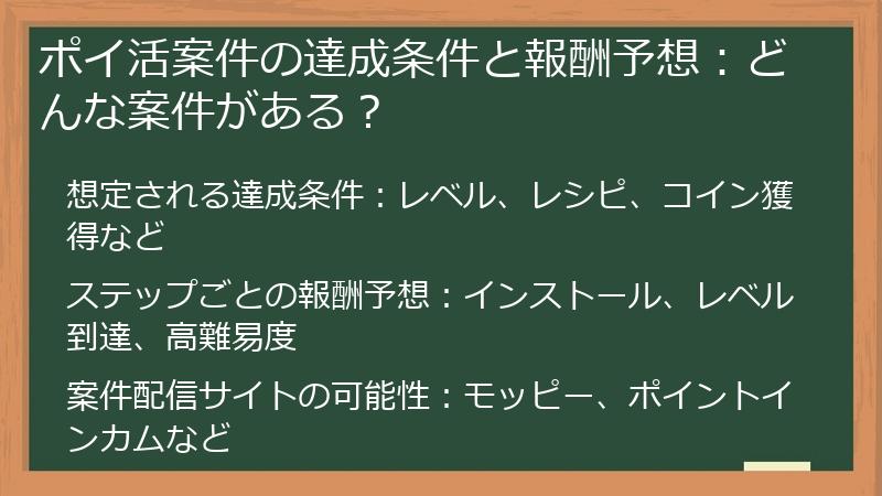 ポイ活案件の達成条件と報酬予想：どんな案件がある？