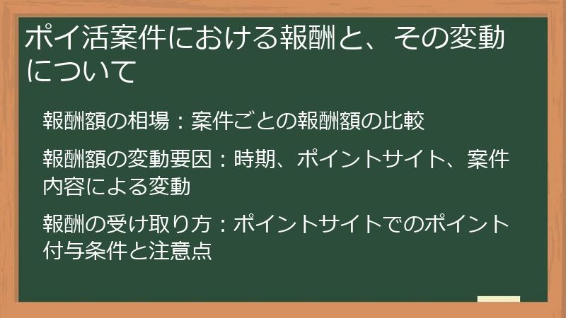 ポイ活案件における報酬と、その変動について