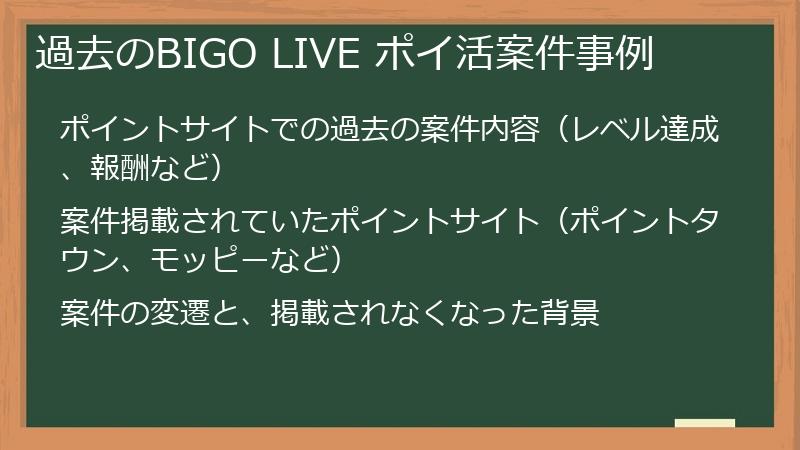 過去のBIGO LIVE ポイ活案件事例