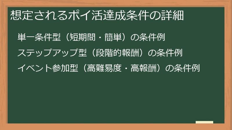 想定されるポイ活達成条件の詳細