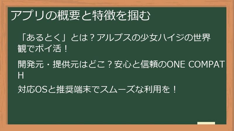 アプリの概要と特徴を掴む
