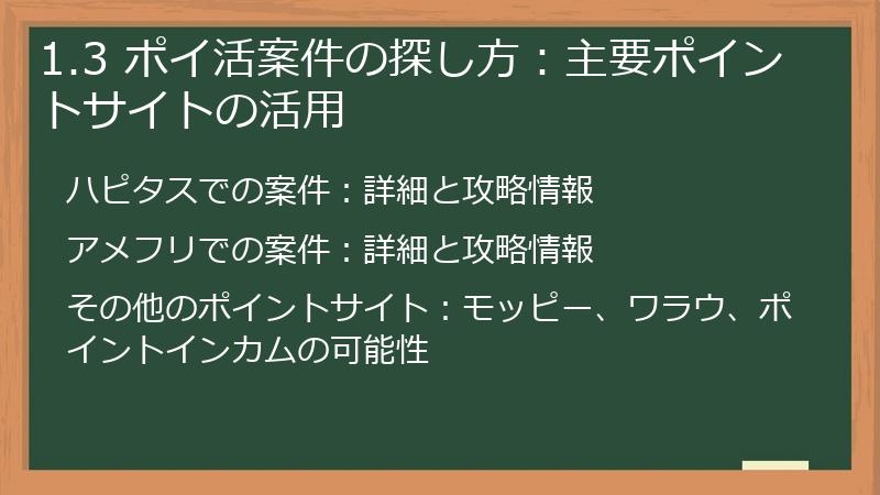 1.3 ポイ活案件の探し方：主要ポイントサイトの活用