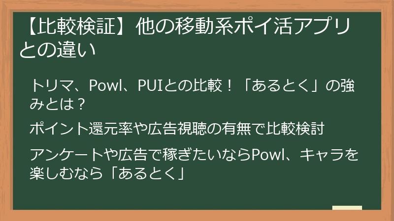 【比較検証】他の移動系ポイ活アプリとの違い