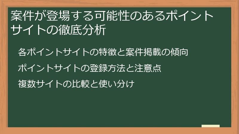案件が登場する可能性のあるポイントサイトの徹底分析