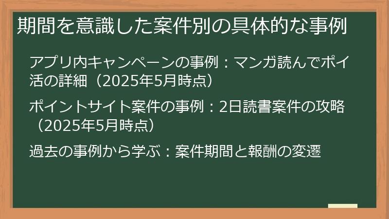 期間を意識した案件別の具体的な事例