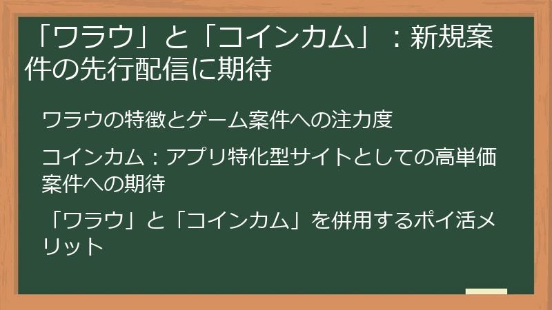 「ワラウ」と「コインカム」：新規案件の先行配信に期待