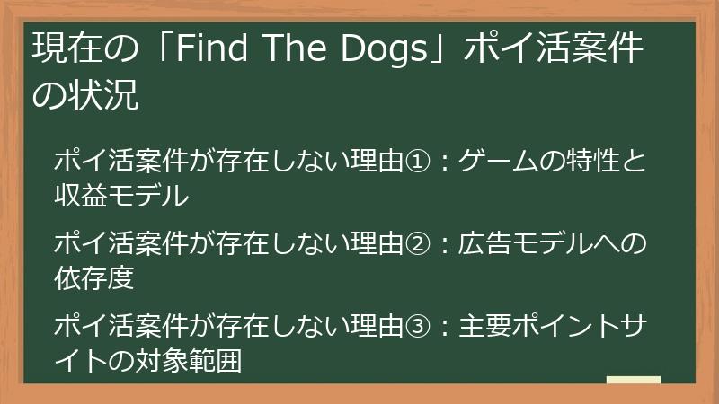 現在の「Find The Dogs」ポイ活案件の状況