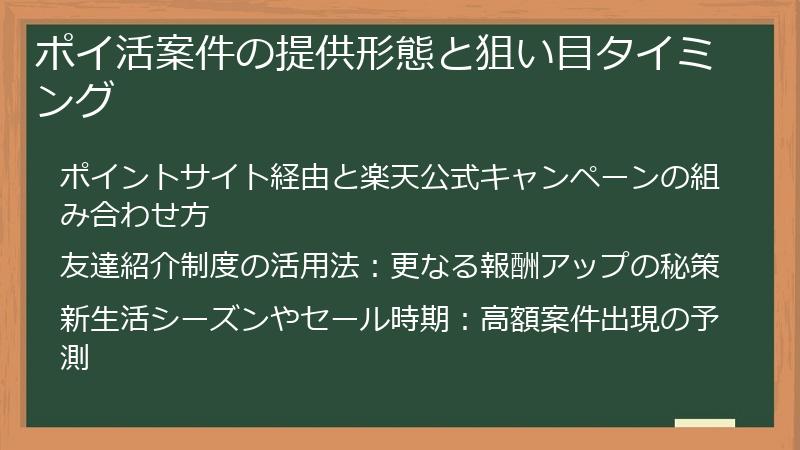 ポイ活案件の提供形態と狙い目タイミング