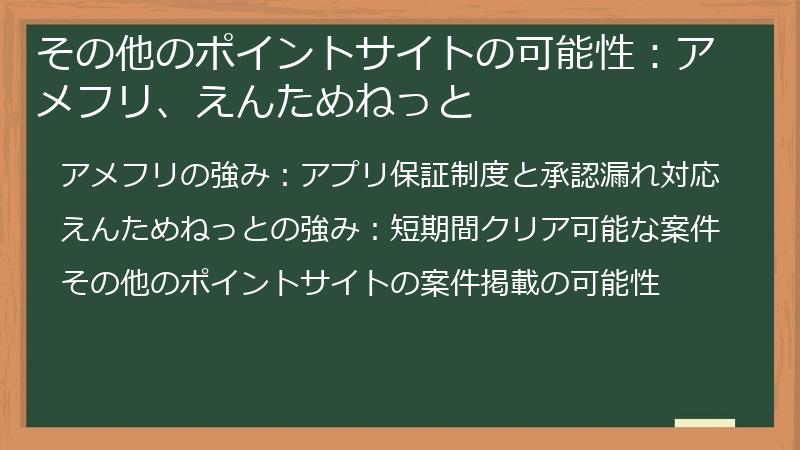 その他のポイントサイトの可能性：アメフリ、えんためねっと
