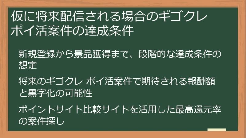仮に将来配信される場合のギゴクレ ポイ活案件の達成条件