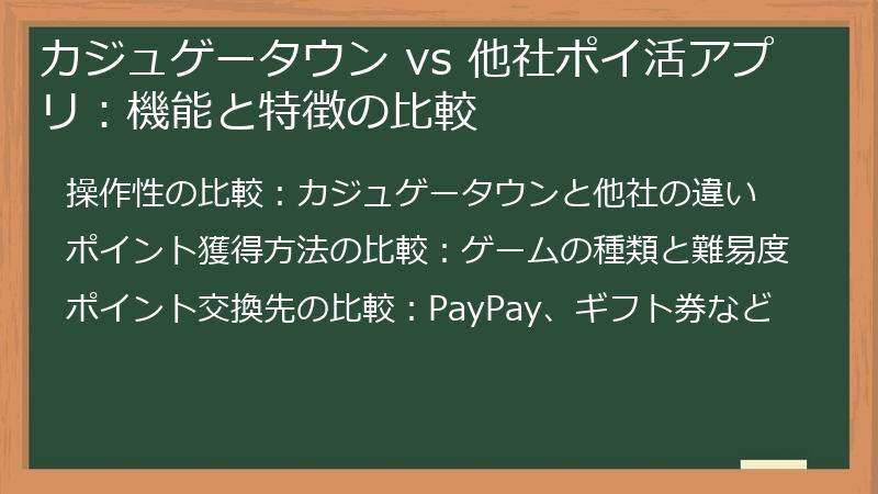カジュゲータウン vs 他社ポイ活アプリ：機能と特徴の比較