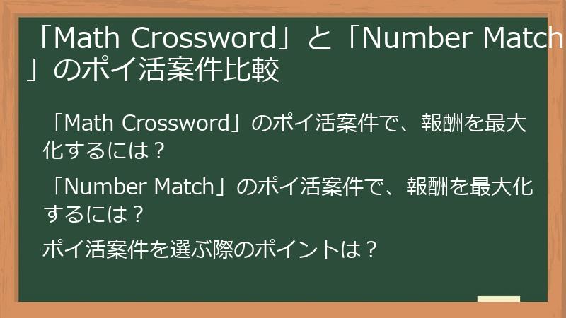 「Math Crossword」と「Number Match」のポイ活案件比較