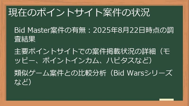 現在のポイントサイト案件の状況